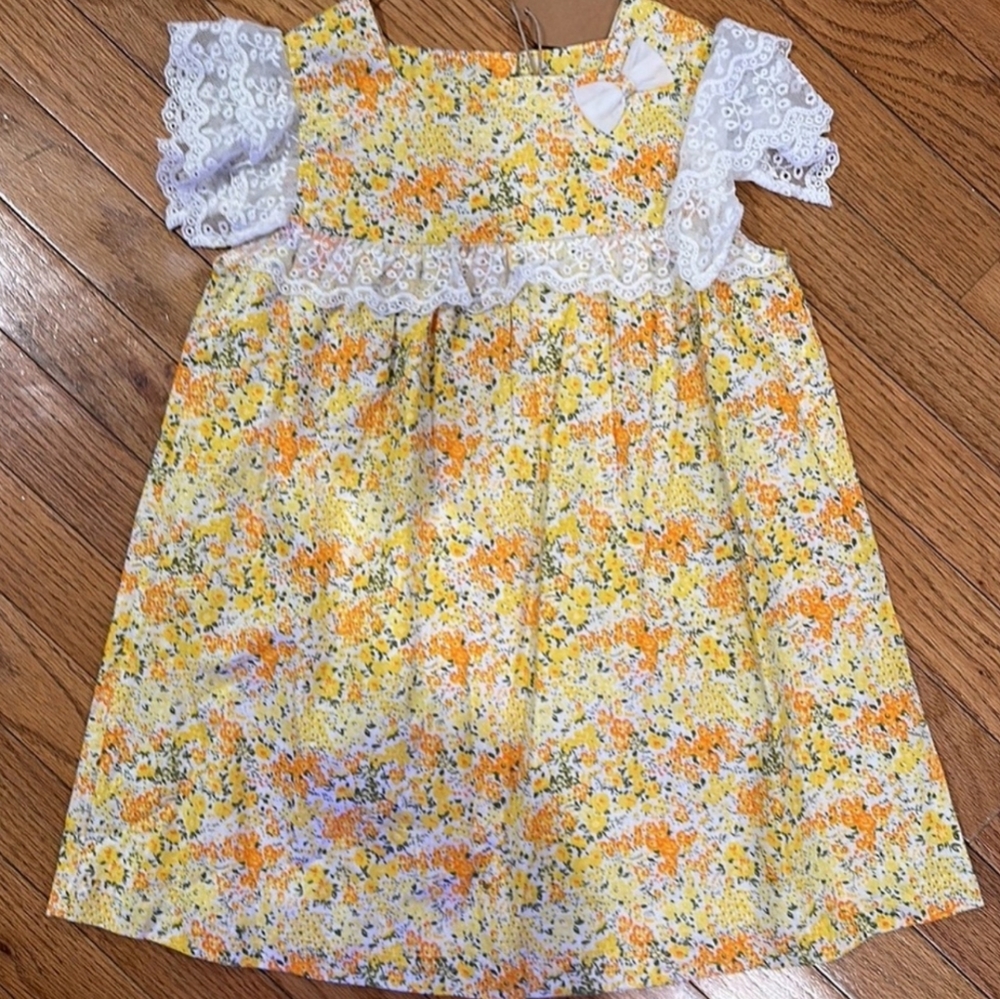 Ren + Rouge Adorable yellow floral & ruffle dress